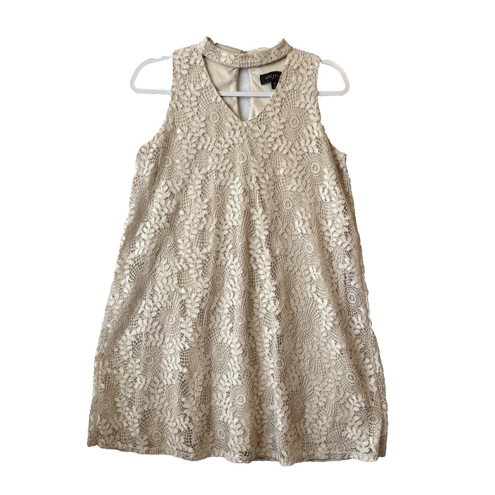 Perceptions NY Cream Floral‎ Lace Sleeveless Choker Neck Dress 6 Petite Romantic